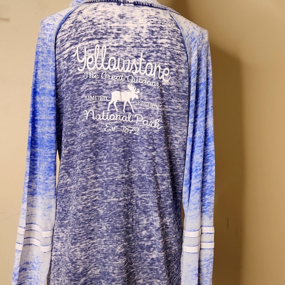 Yellowstone long sleeve Paper Thin Grunge blue burnout shirt hood